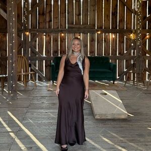 Zara Elegant Brown Satin Dress